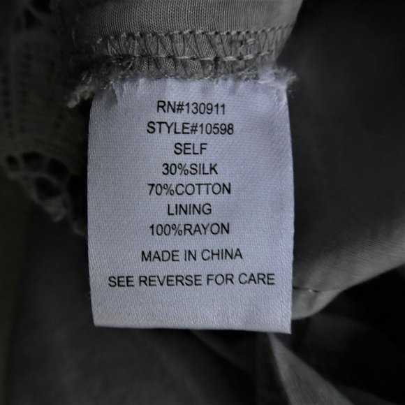 Daniel Rainn Boho Blouse Grey Inset Lace Cotton SiLK Cami Liner S - Picture 13 of 14